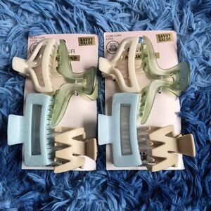 Kids Hair Claw Clips Set - Blue, Green, Cream